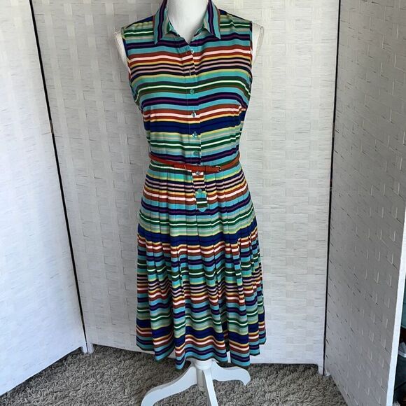 Calvin Klein Sleeveless Women's Bright Striped Fit 'N Flare Dress Women’s 4 - Picture 1 of 14